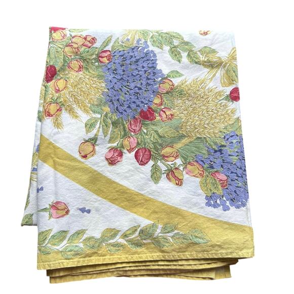 Poupees Yolande Roses Lavender Cotton Tablecloth 56x92” Made In France Country